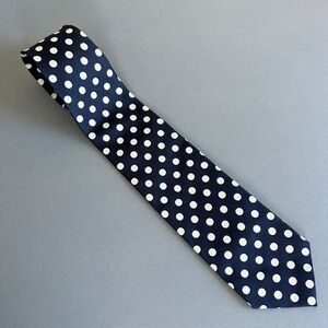 Etro Milano Mens Silk Polka Dot Necktie Navy Blue White Italy European Summer